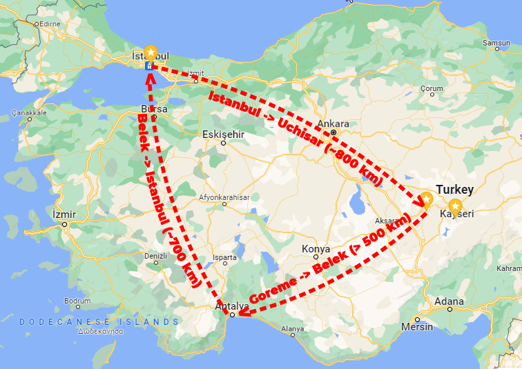 Mapka trasy po Turcji
